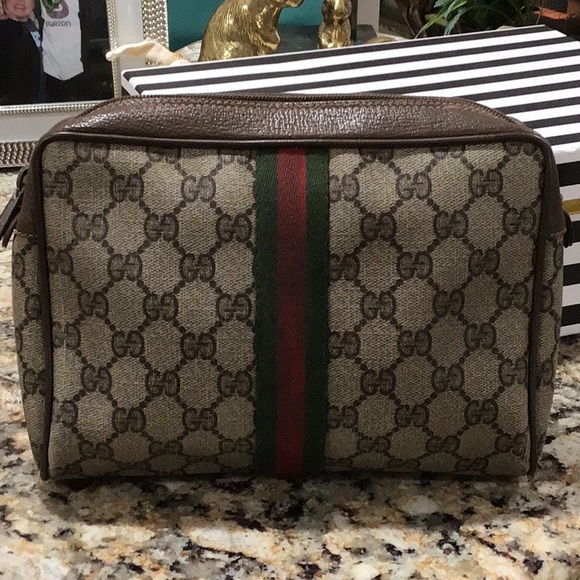 ✨Vintage GUCCI GG Canvas Web Sherry Line Clutch Bag RED GREEN STRIPE Authentic - Picture 1 of 12